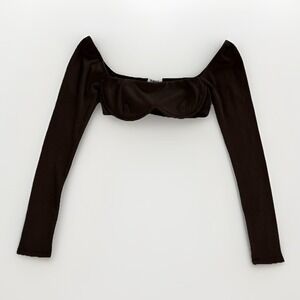 Princess Polly Off-Shoulder Crop Top Long Sleeve Size 4 Brown Festival Boho EUC